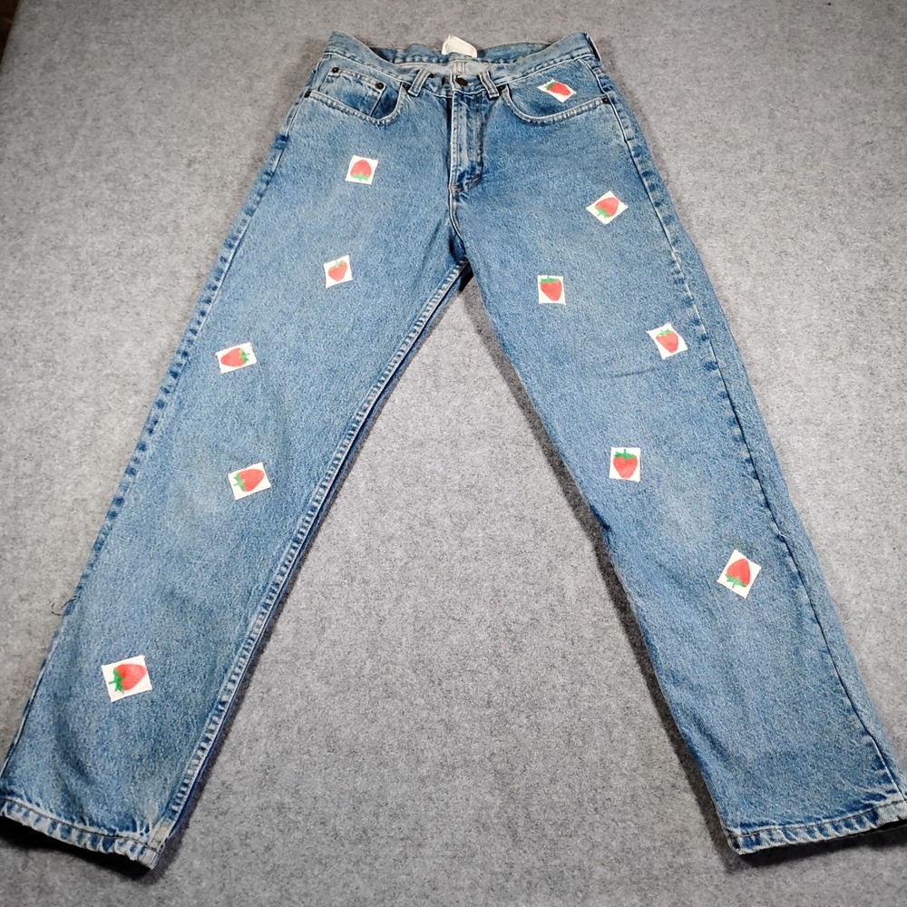 Born Again Bluez Vintage Strawberry Patch Jeans Womens 30x29 High Rise‎ Straight